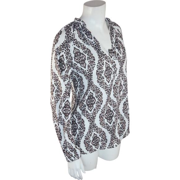 Belle by Kim Gravel Floral Ikat Blouson Sleeve Blouse Hot Fudge XX-Small - Picture 11 of 15
